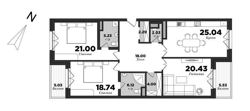 Krestovskiy De Luxe, Building 8, 3 bedrooms, 128.16 m² | planning of elite apartments in St. Petersburg | М16